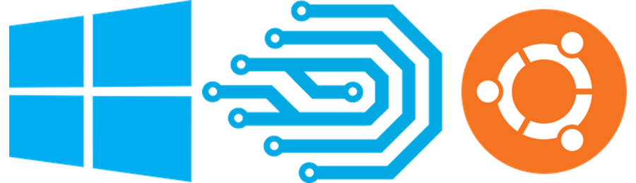 Windows logo with technical circuit elements representing DDEV Windows installation